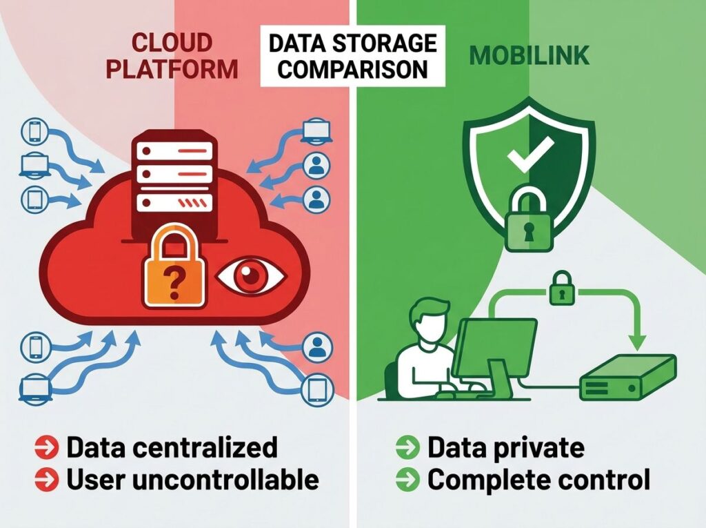 user controlled data storage vs cloud server storage illustration