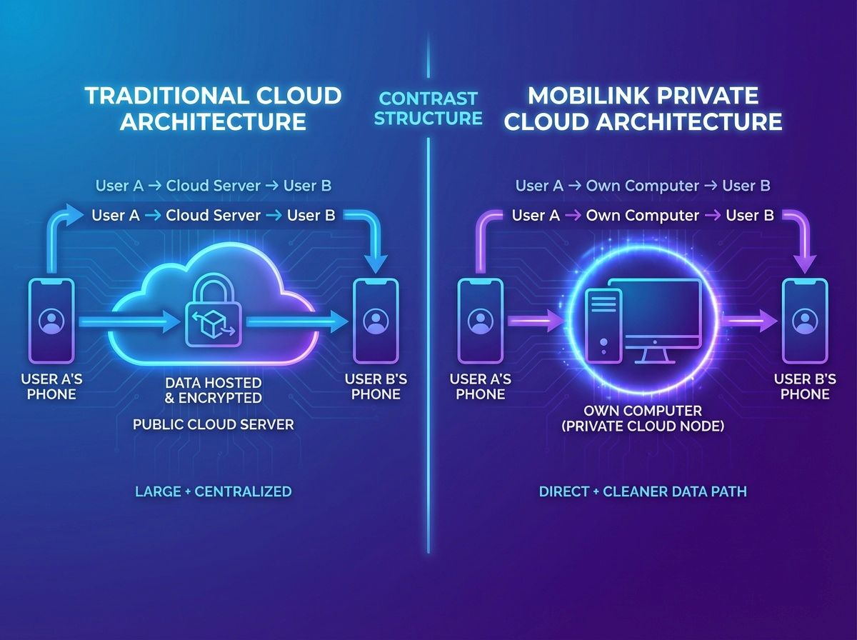 centralized vs private cloud messaging architecture diagram
